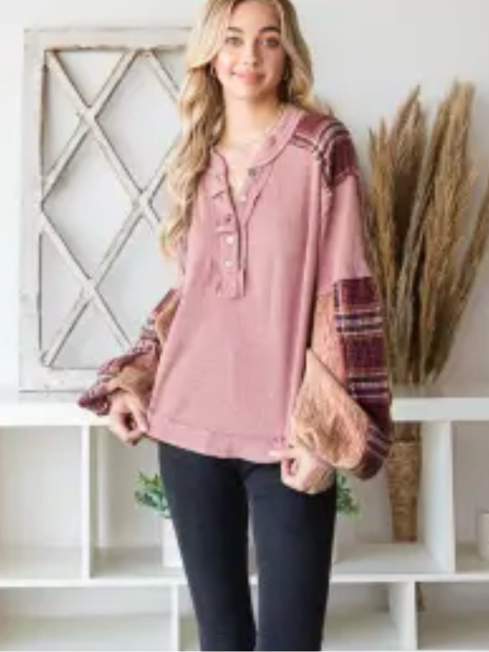 Oli & Hali Mauve Waffle-Knit Long Sleeve Top